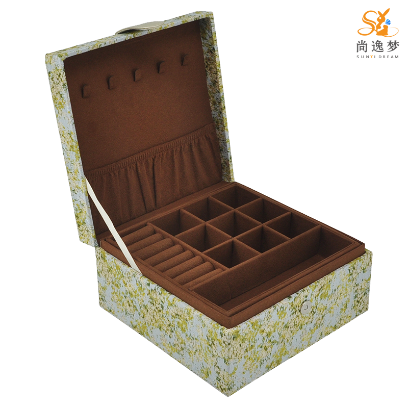 Mlti Function Wood Frame Silk Woven Top Classical Jewelry Box